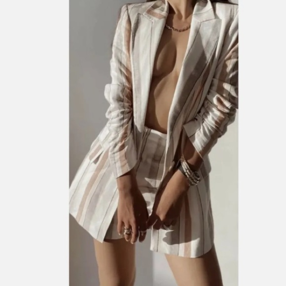 ZARA Striped Lapel Collar Oversized One Button Jacket Blazer Size Medium - Picture 1 of 12